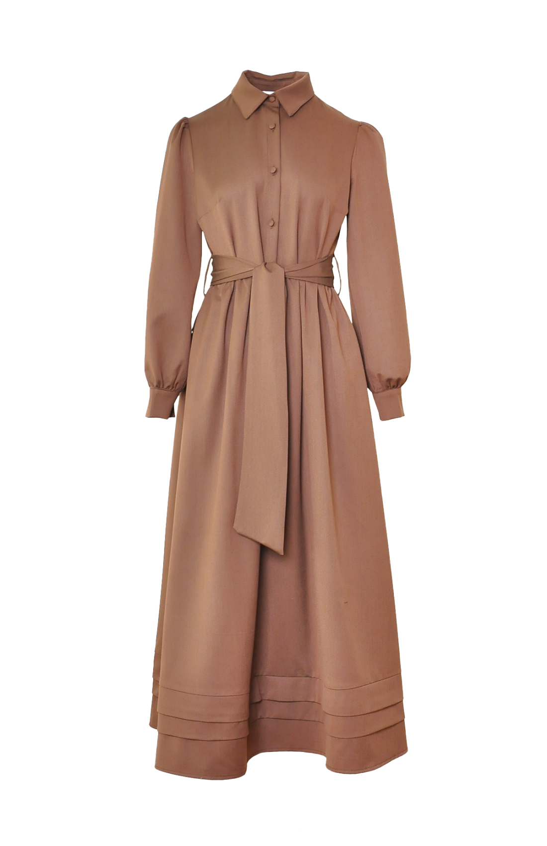 Belted dress with pintuck hem