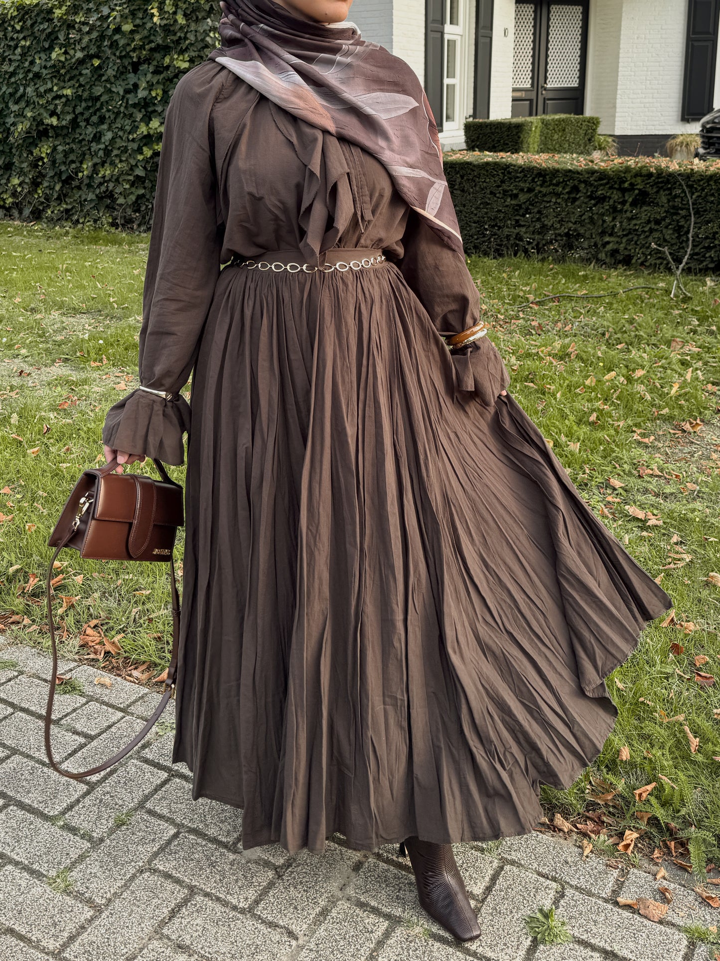 Chocolate brown co-ord set with maxi skirt