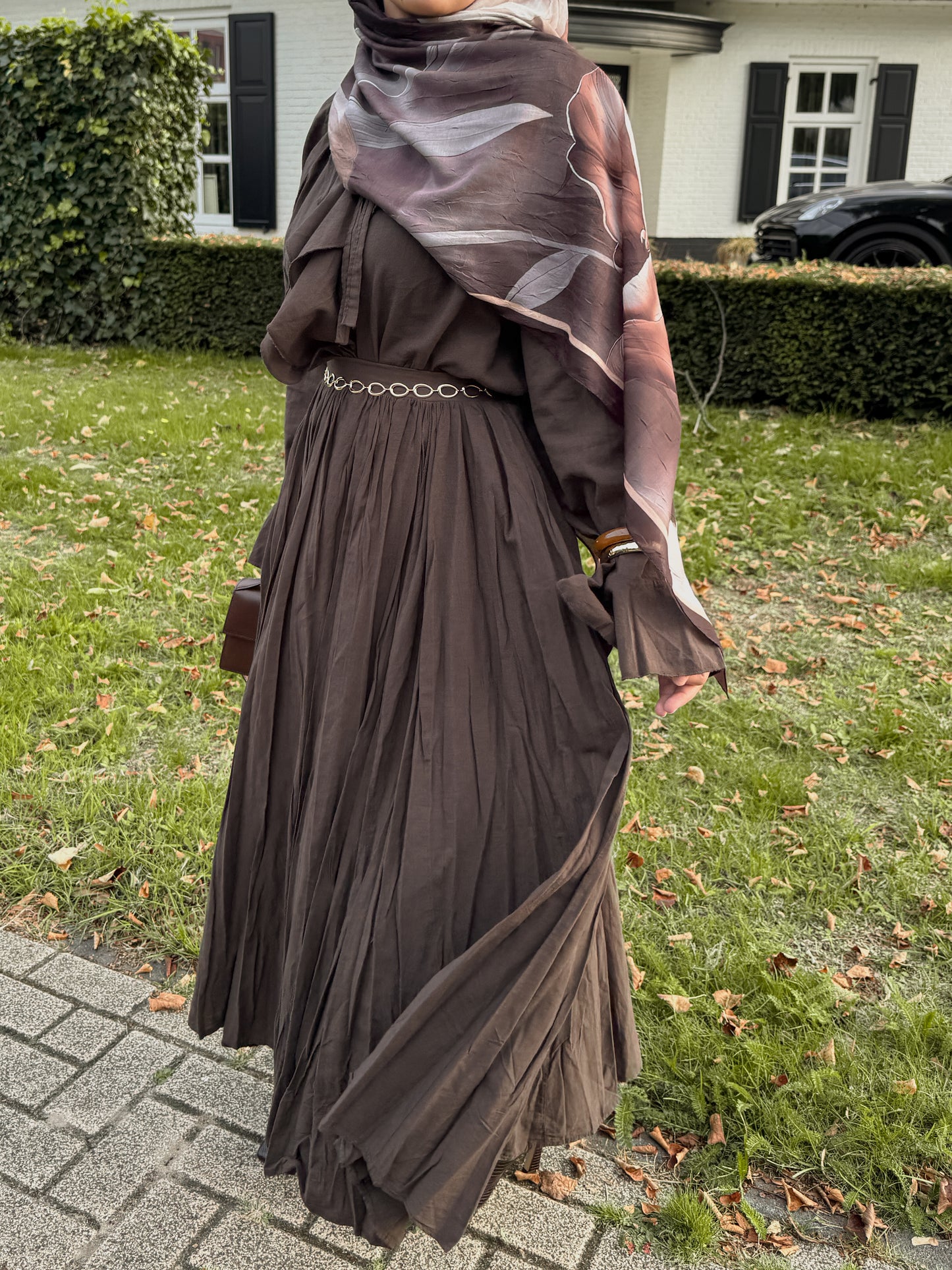 Chocolate brown co-ord set with maxi skirt