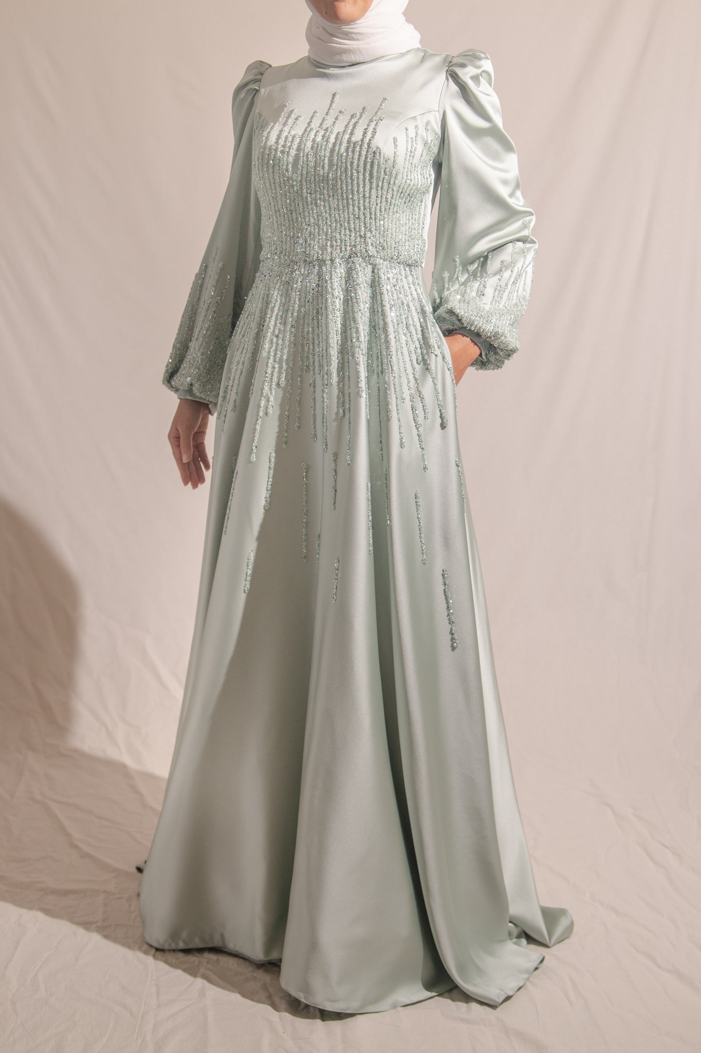 Mint embellished evening gown
