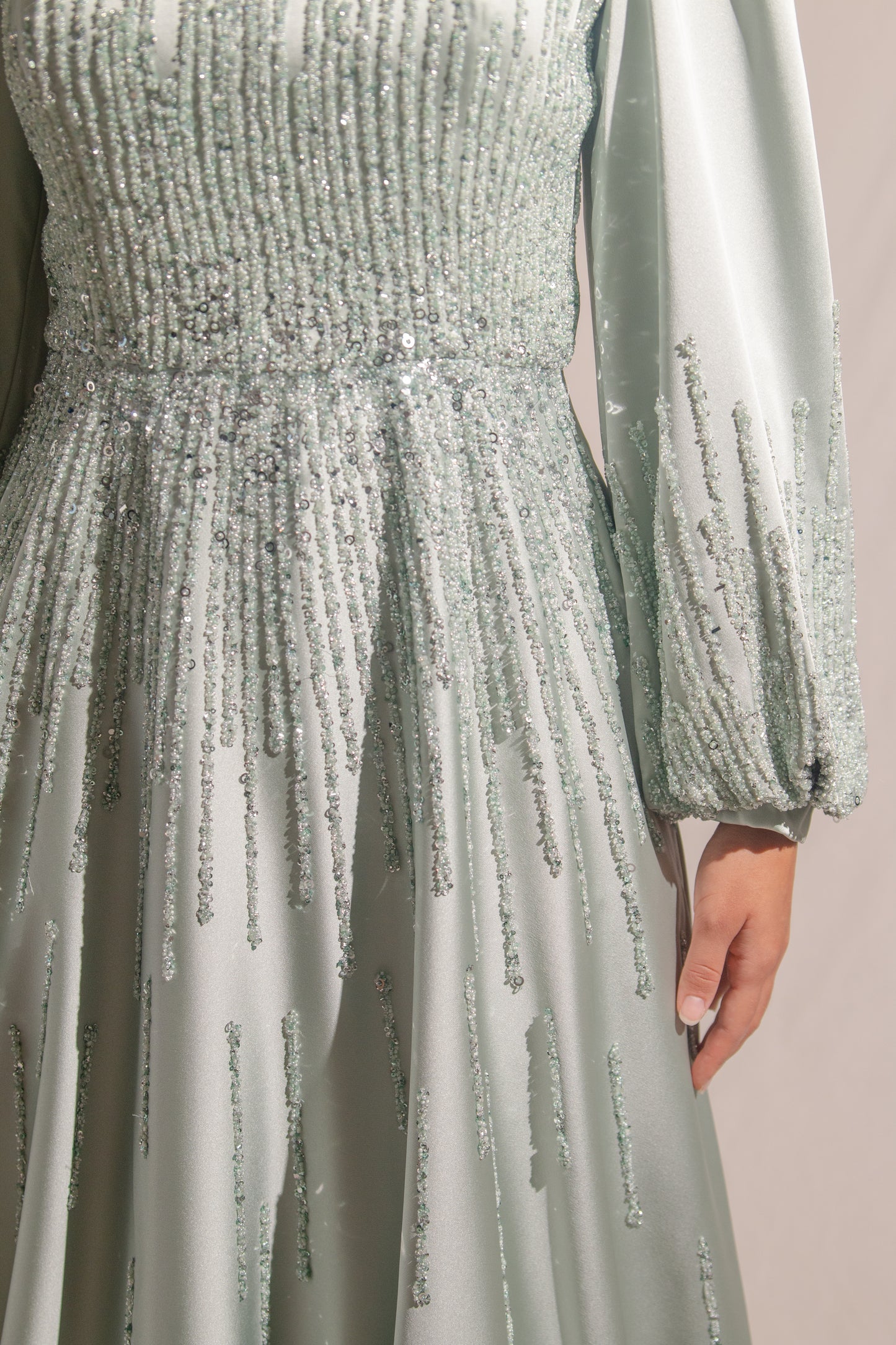 Mint embellished evening gown
