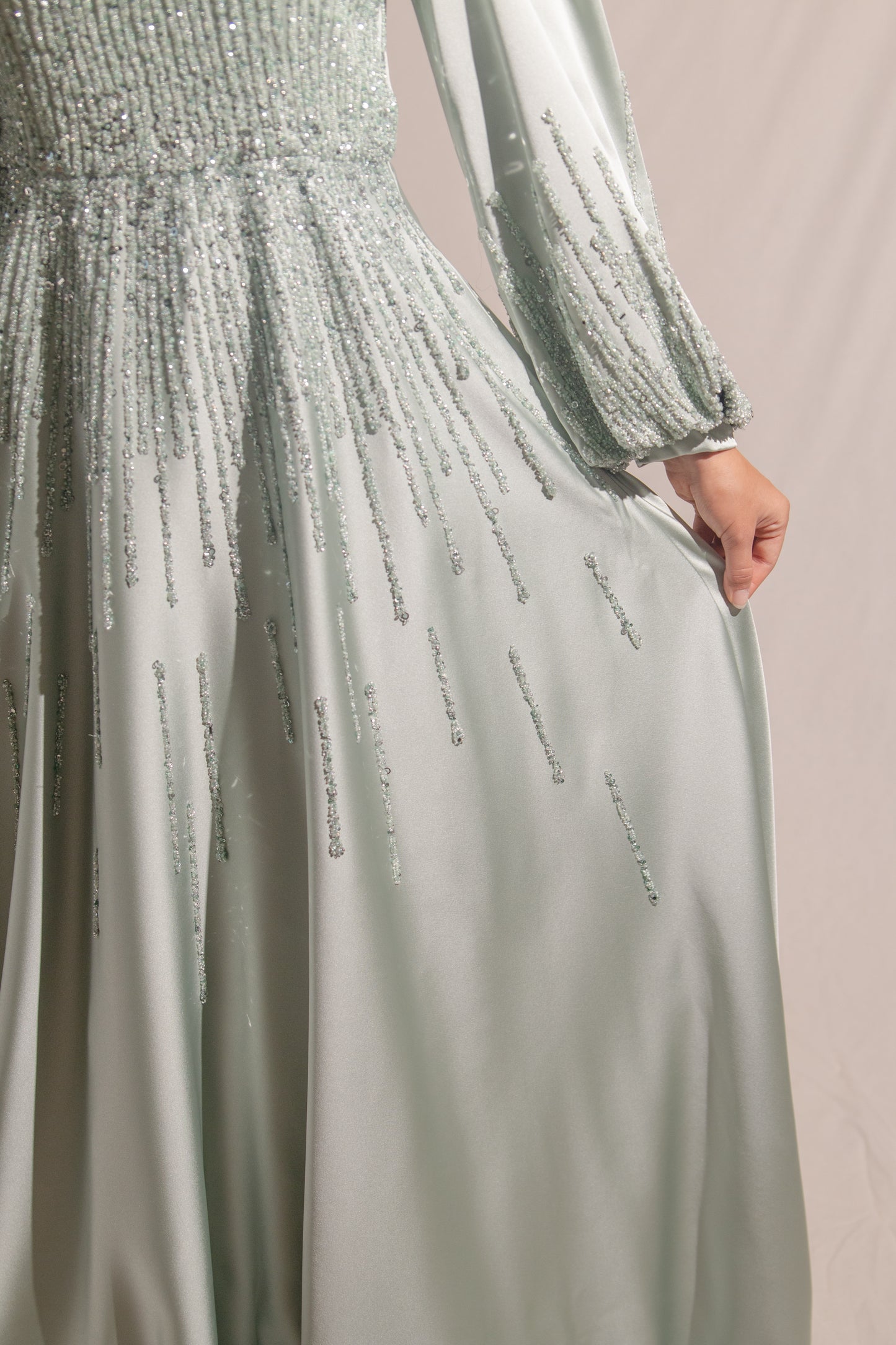 Mint embellished evening gown