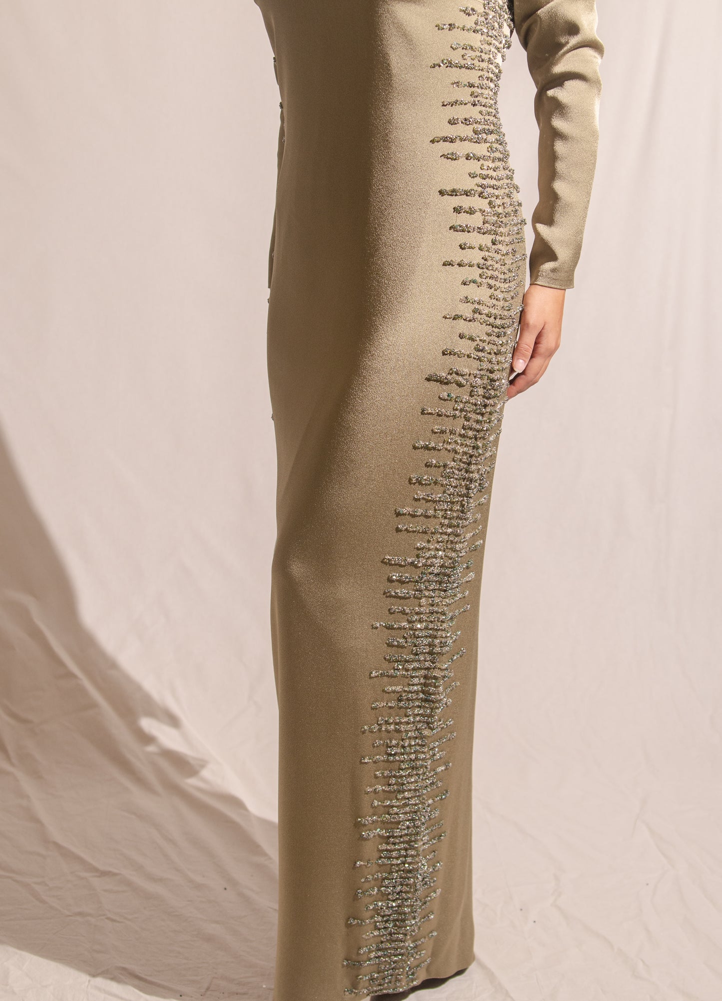 Olive embellished evening gown