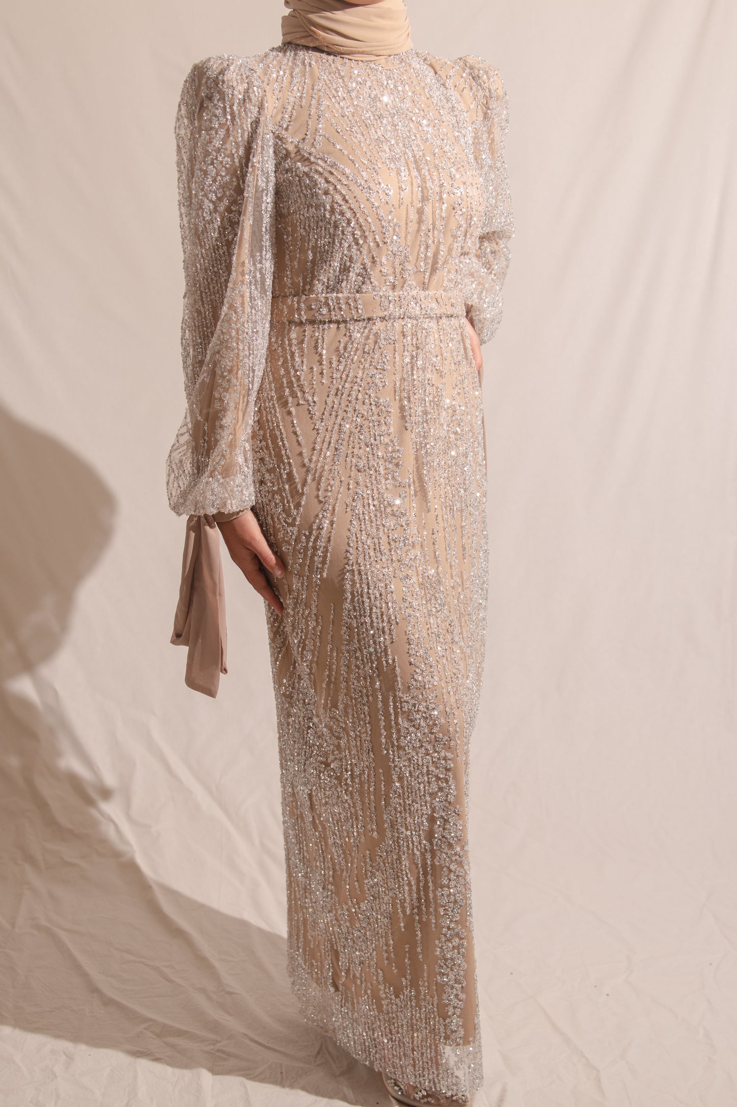 Champagne sequin evening gown