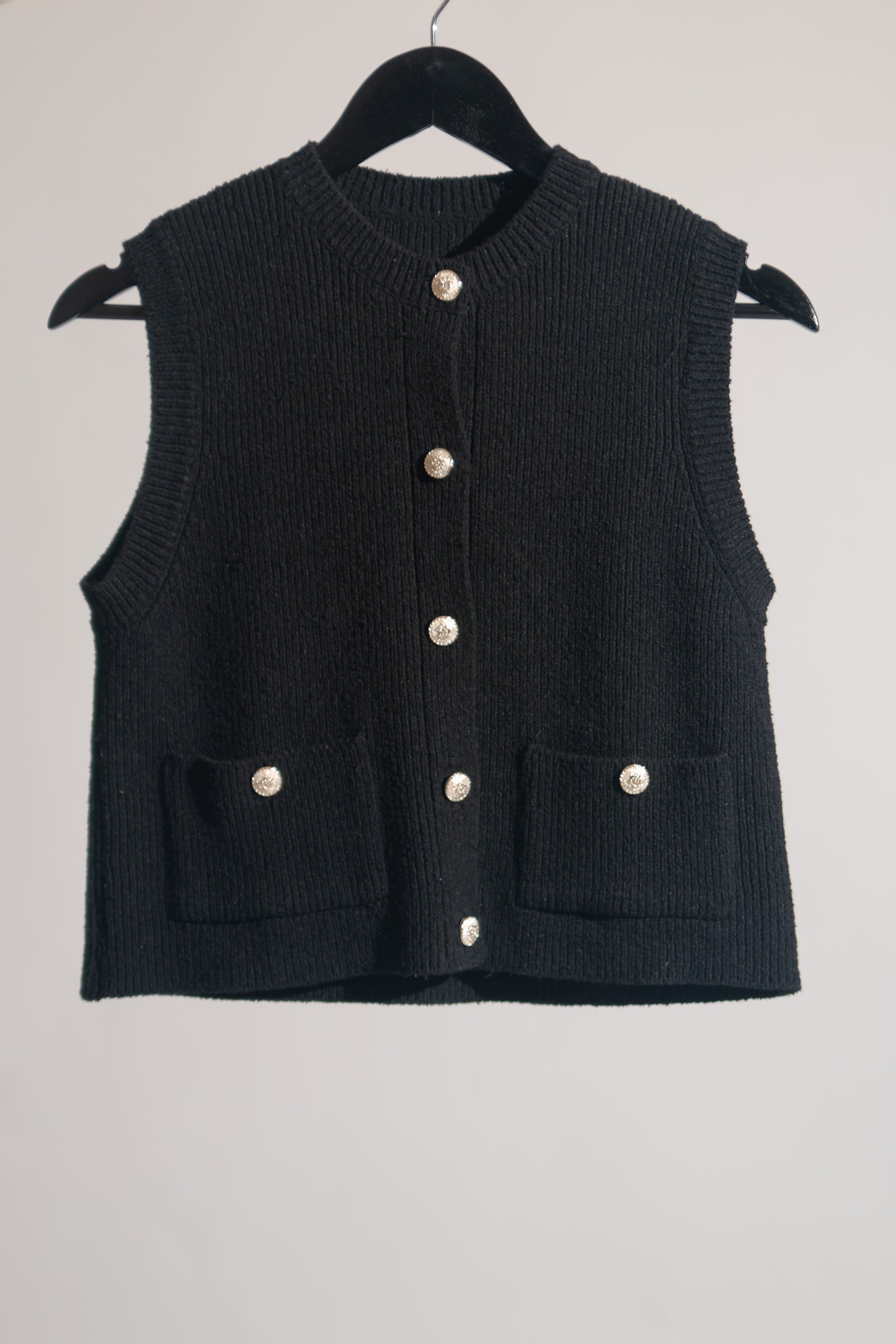 Knit waistcoat top with gold buttons