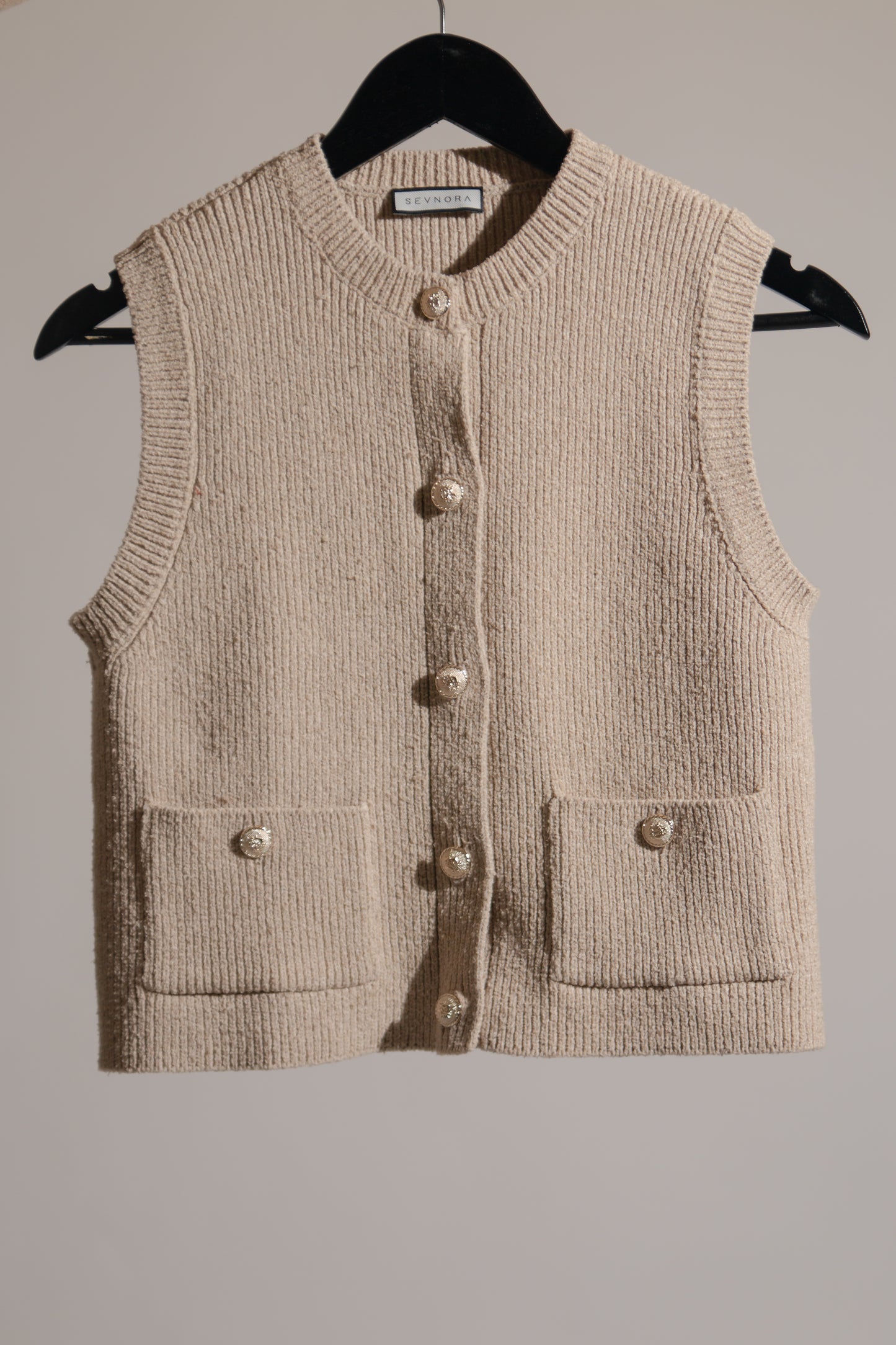 Knit waistcoat top with gold buttons