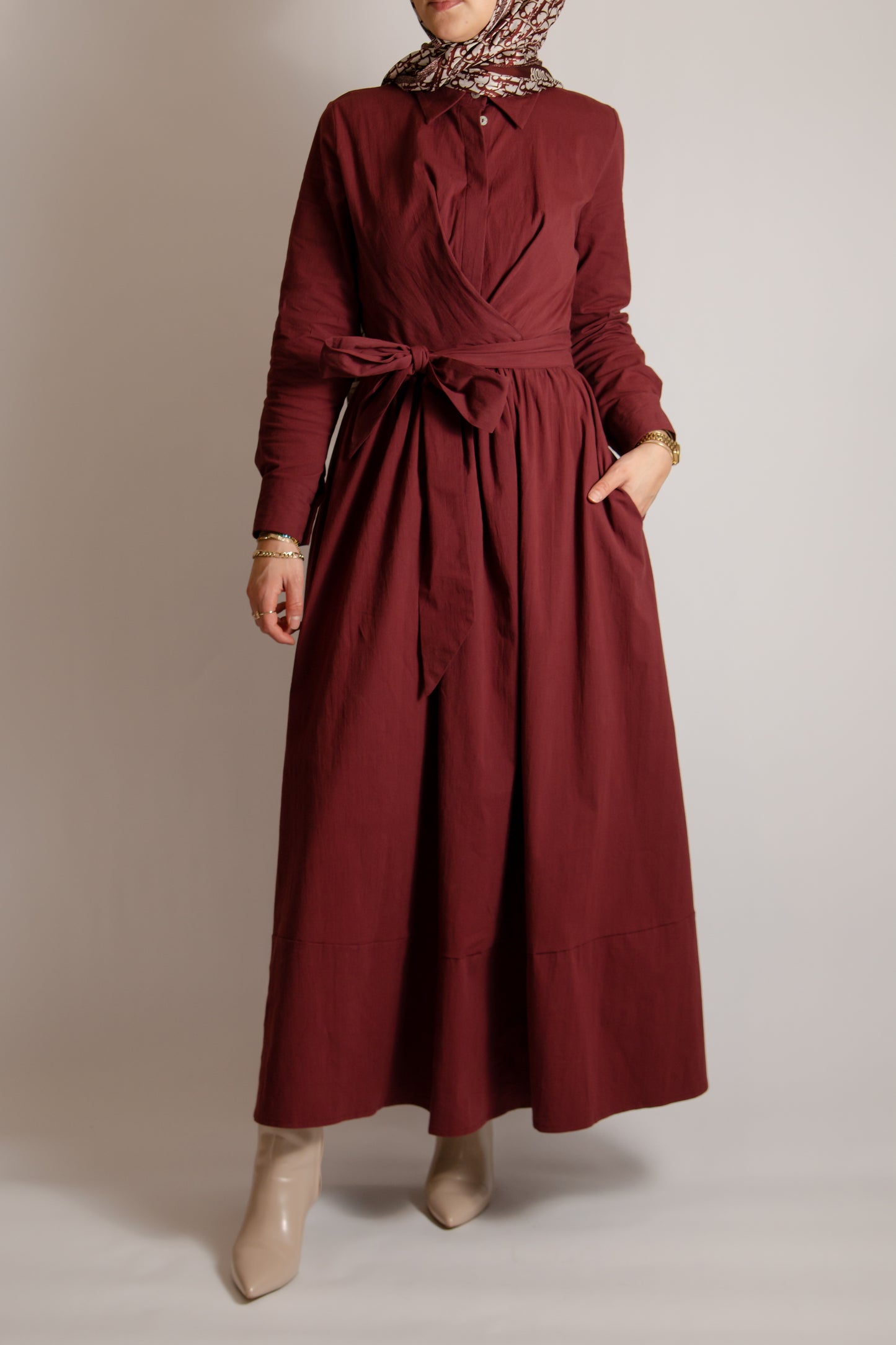 Burgundy dress with front bow