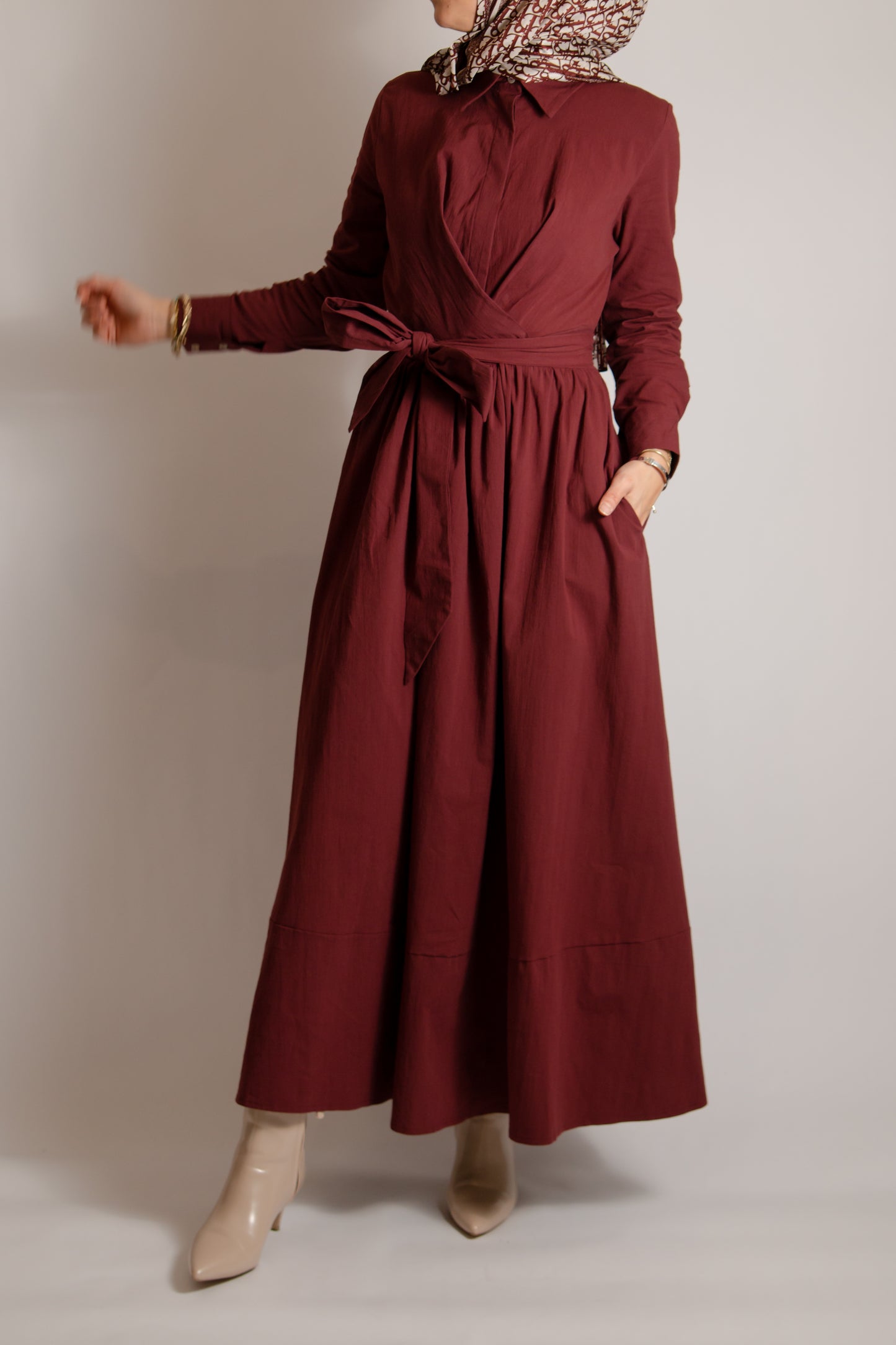 Burgundy dress with front bow