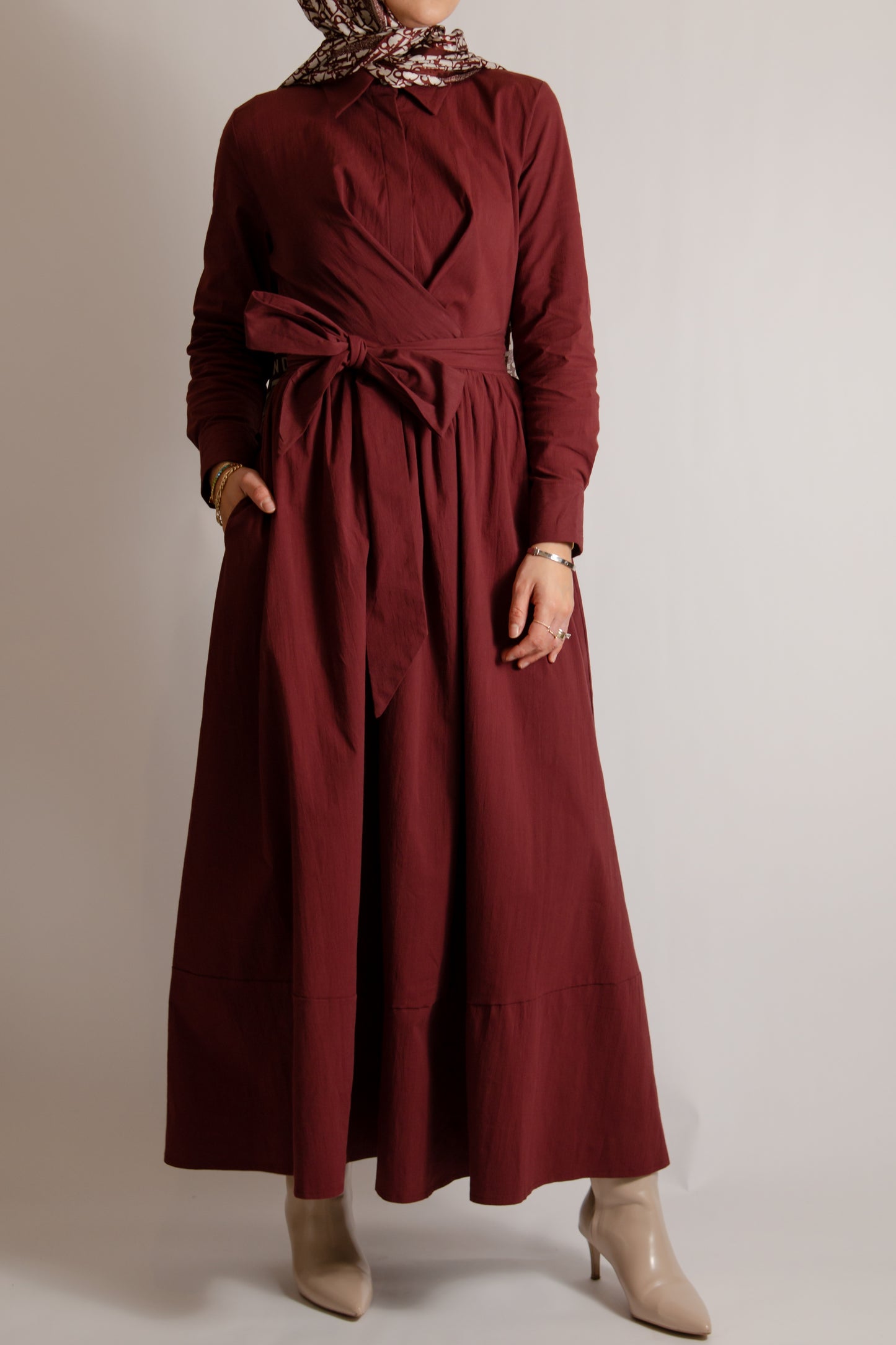 Burgundy dress with front bow
