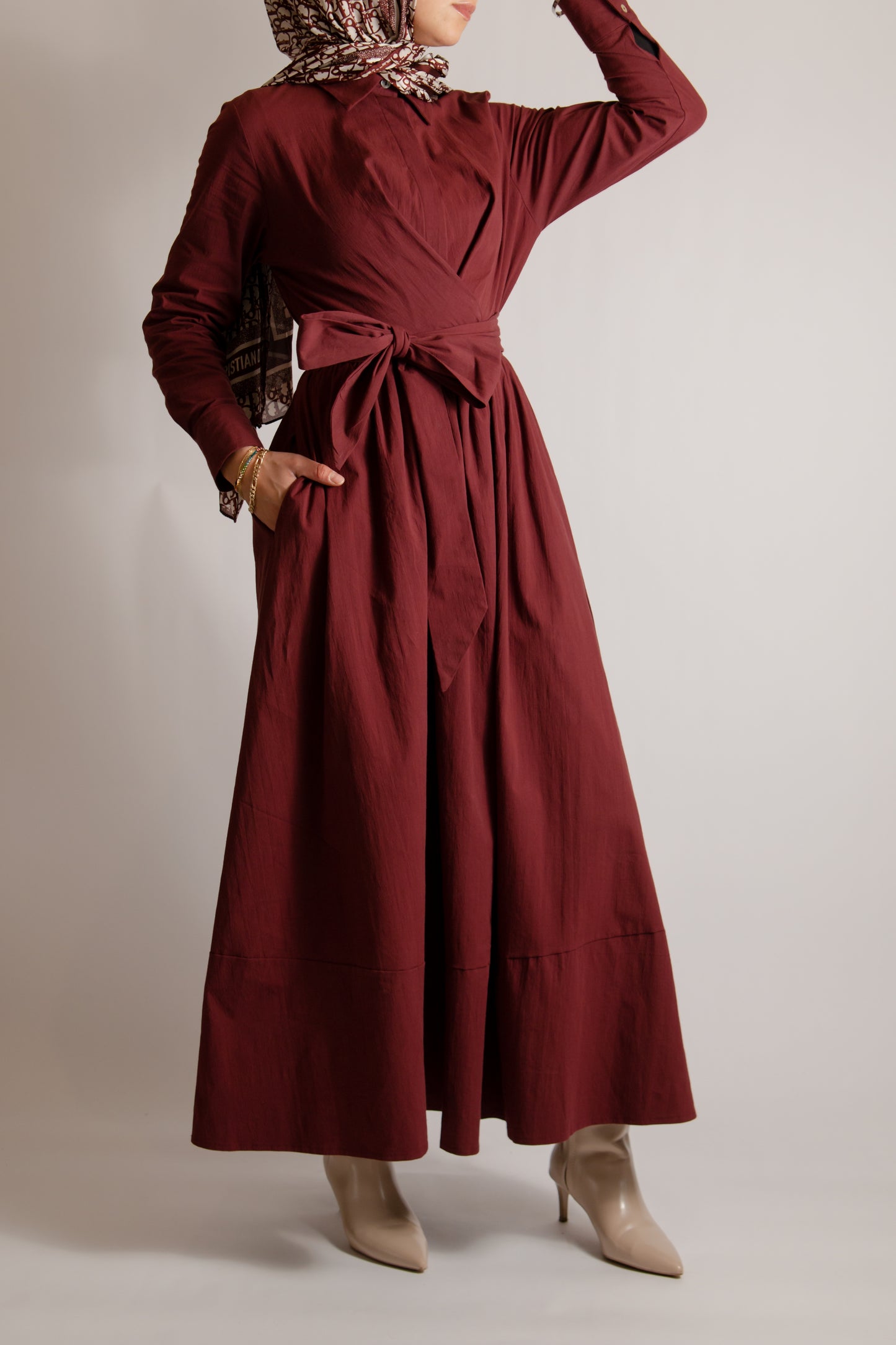 Burgundy dress with front bow