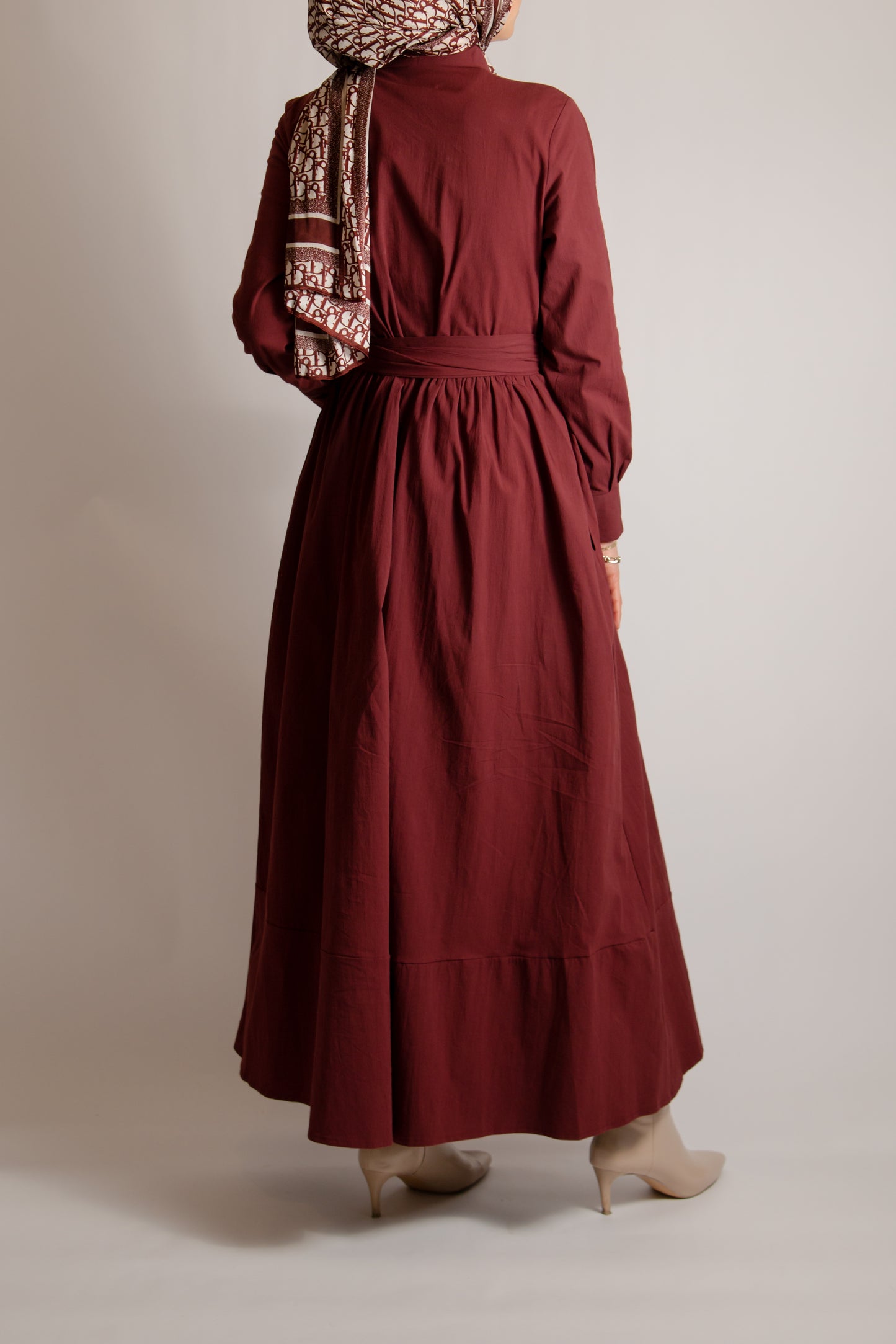 Burgundy dress with front bow