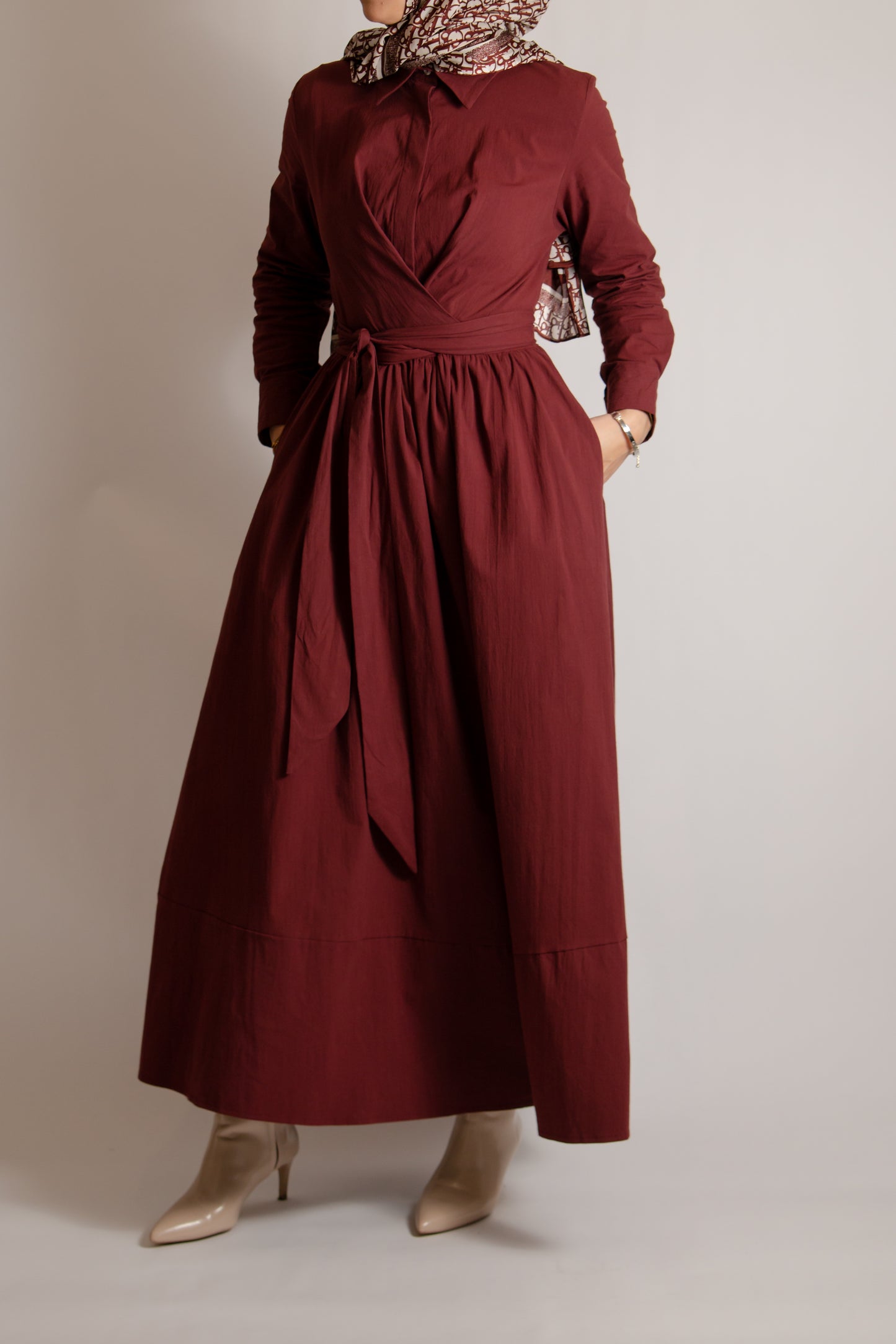 Burgundy dress with front bow