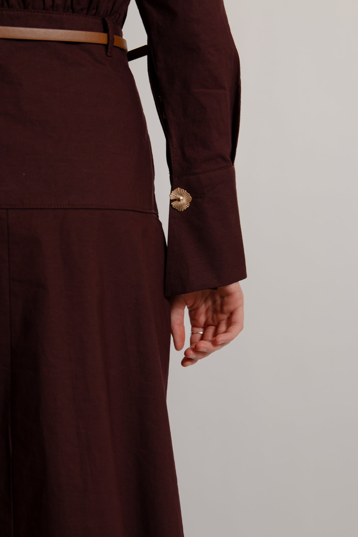 Cotton dress with belt burgundy