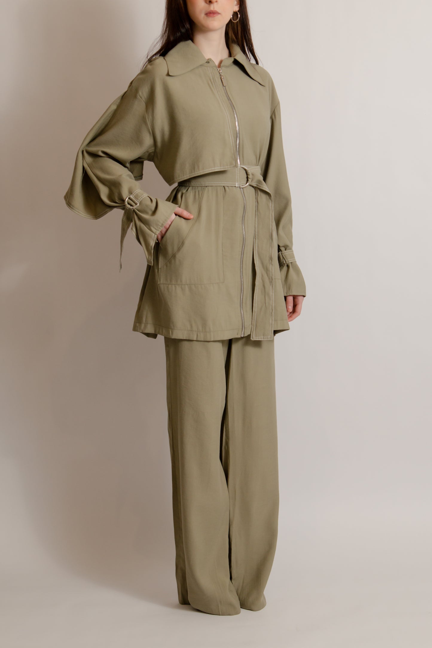 Co-ord set with zipper sage green