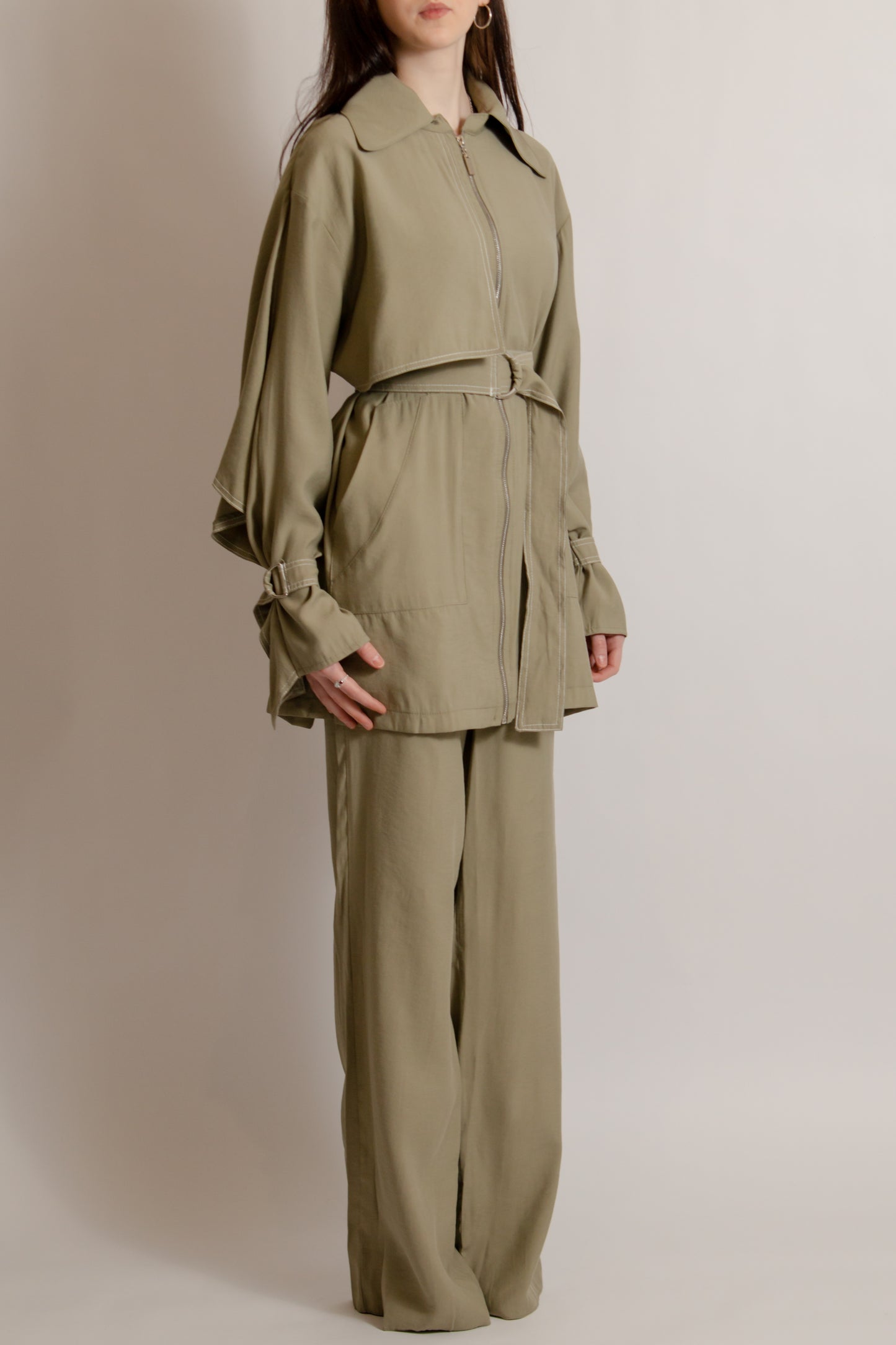 Co-ord set with zipper sage green
