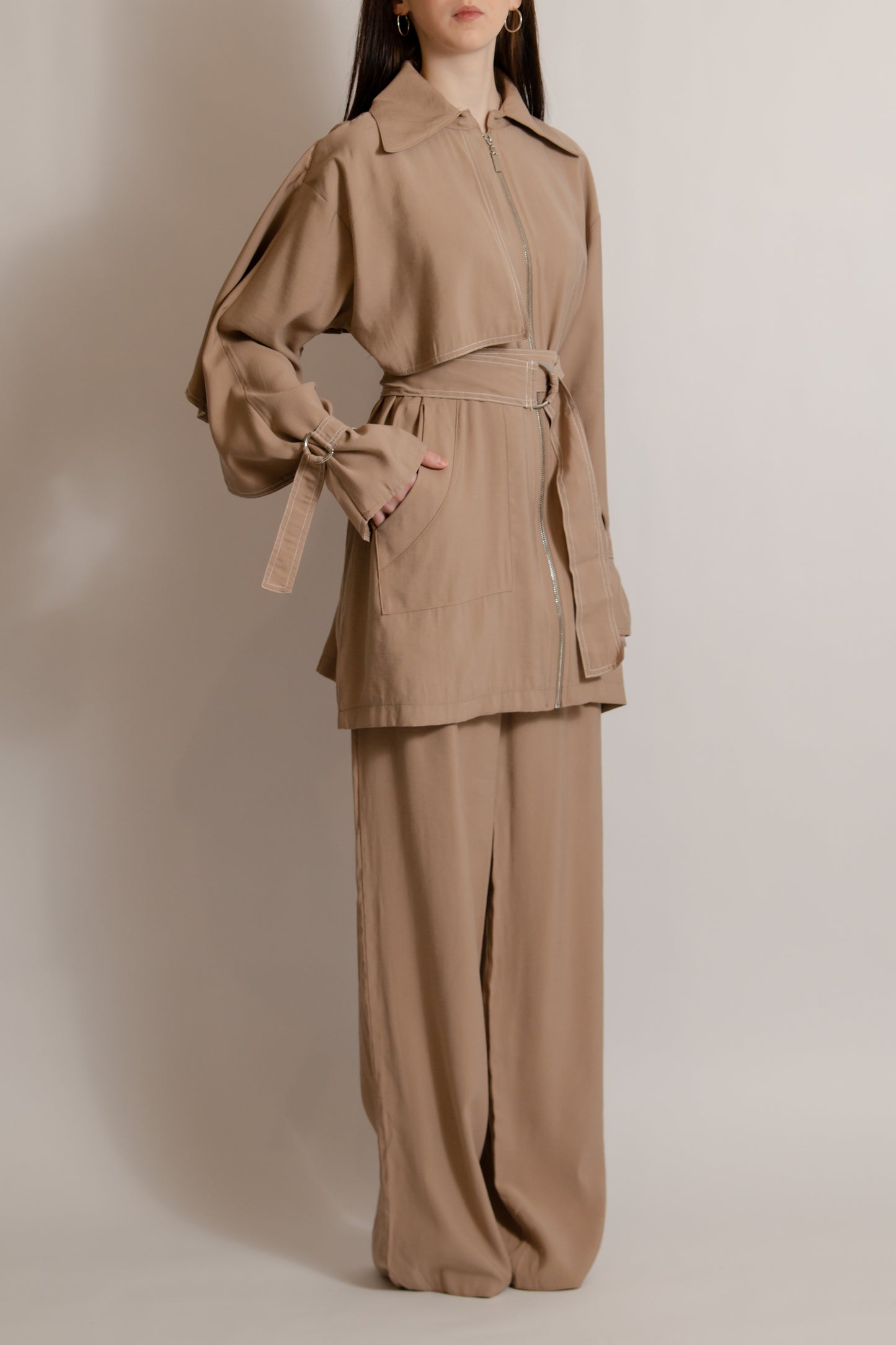 Co-ord set with zipper nude