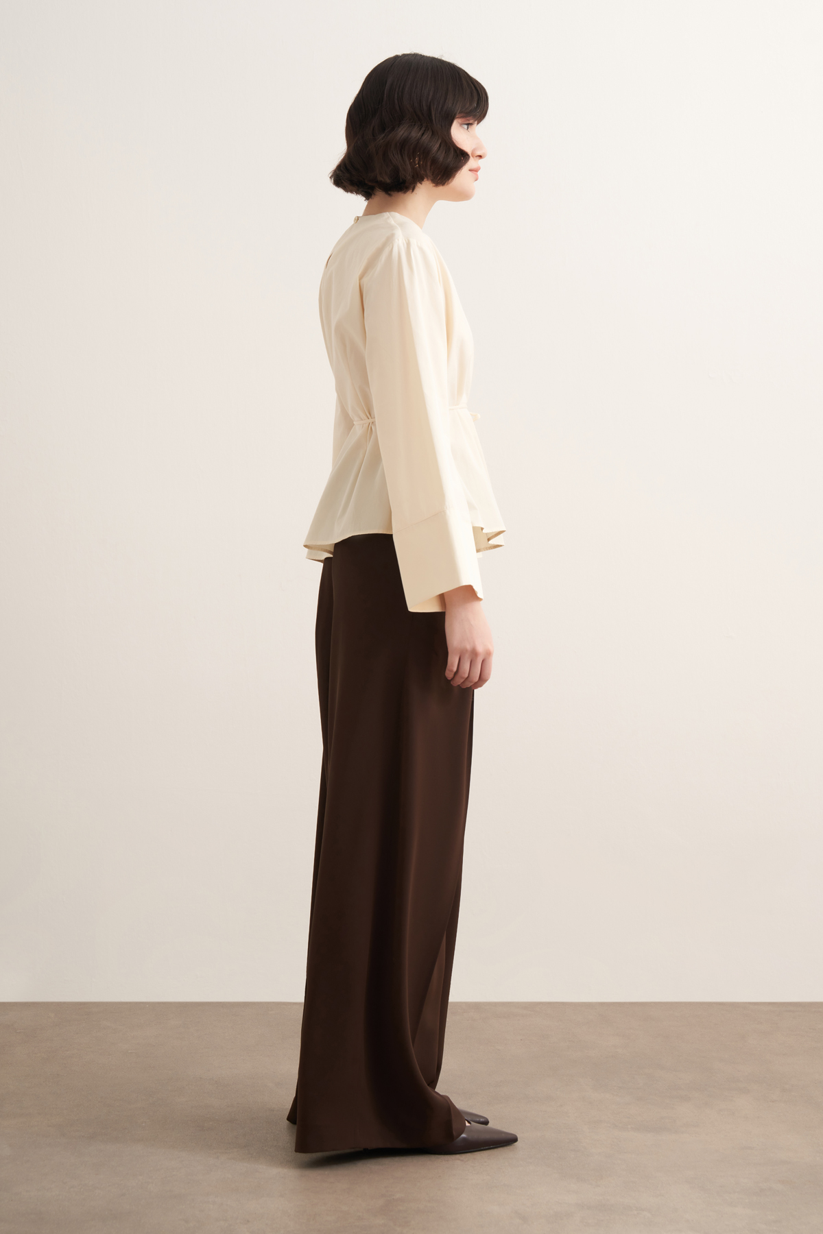 Anelis Asymmetrical Belted Poplin Blouse