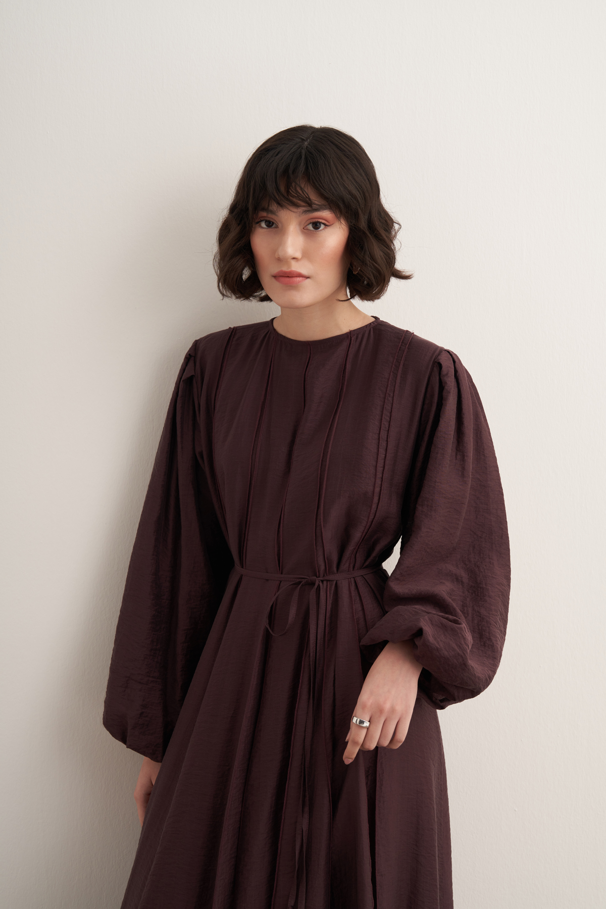 Monroe ribbed stitch long dress burgundy