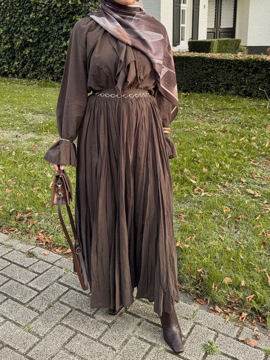 Chocolate brown co-ord set with maxi skirt