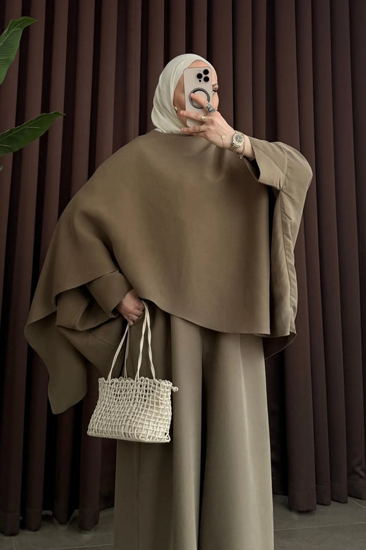 Elegant modest cape set taupe