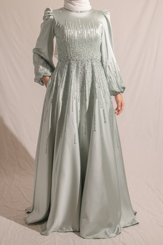 Mint embellished evening gown