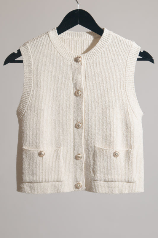 Knit waistcoat top with gold buttons