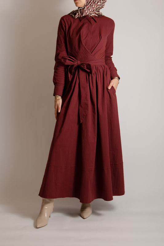 Burgundy dress with front bow
