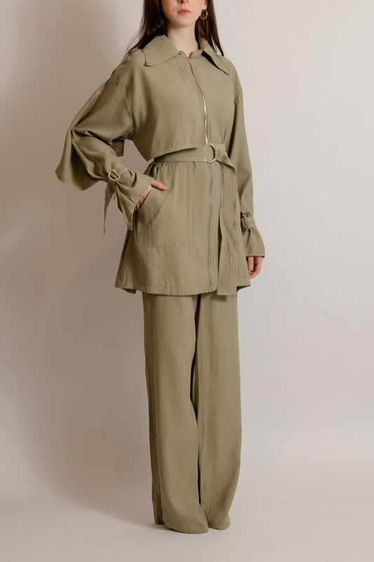 Co-ord set with zipper sage green