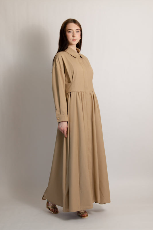 Fitted waist casual dress nude