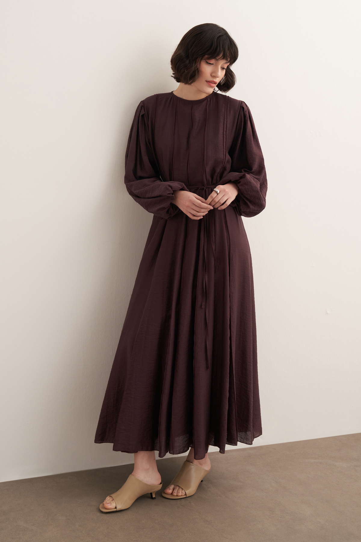 Monroe ribbed stitch long dress burgundy