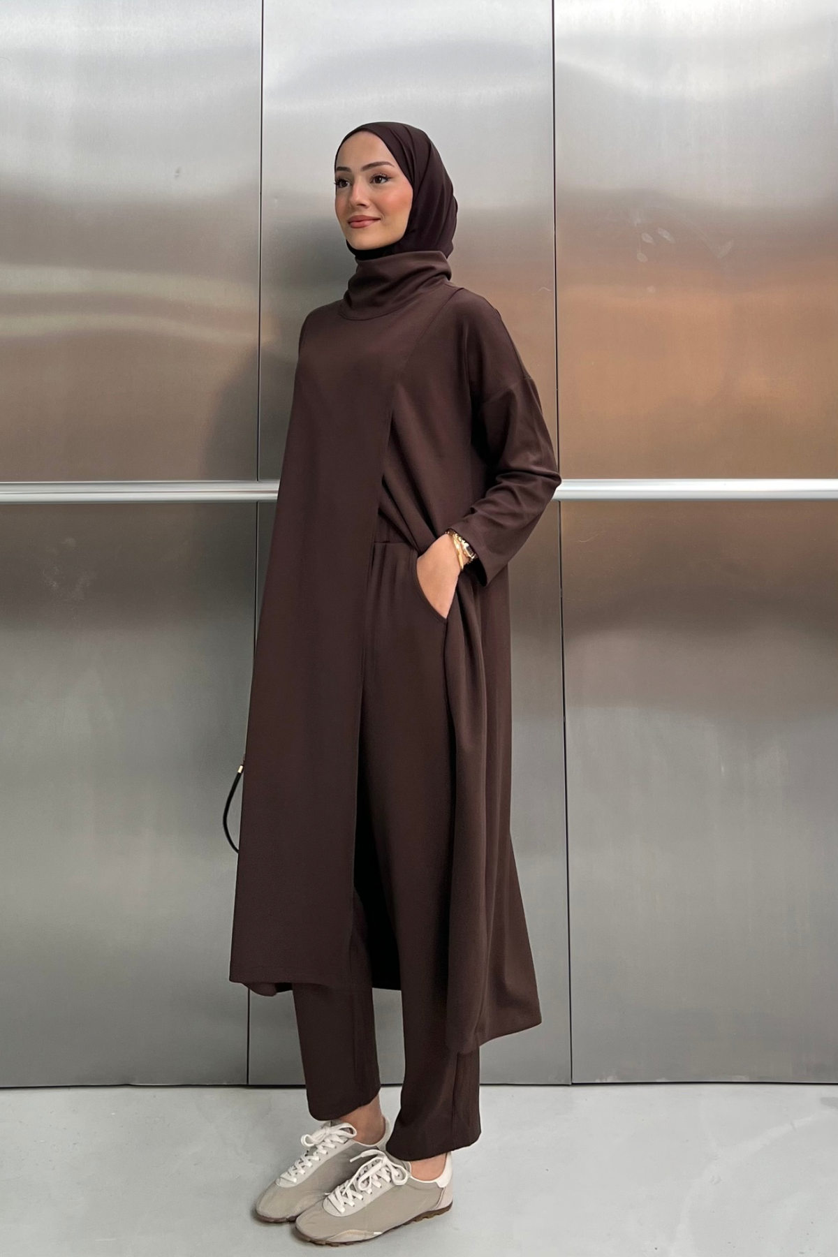 Oysho tunic co-ord set brown