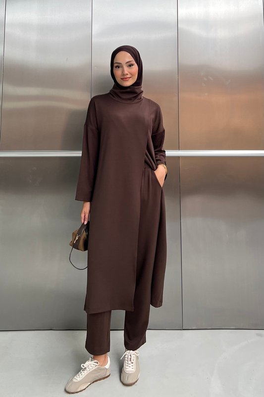Oysho tunic co-ord set brown