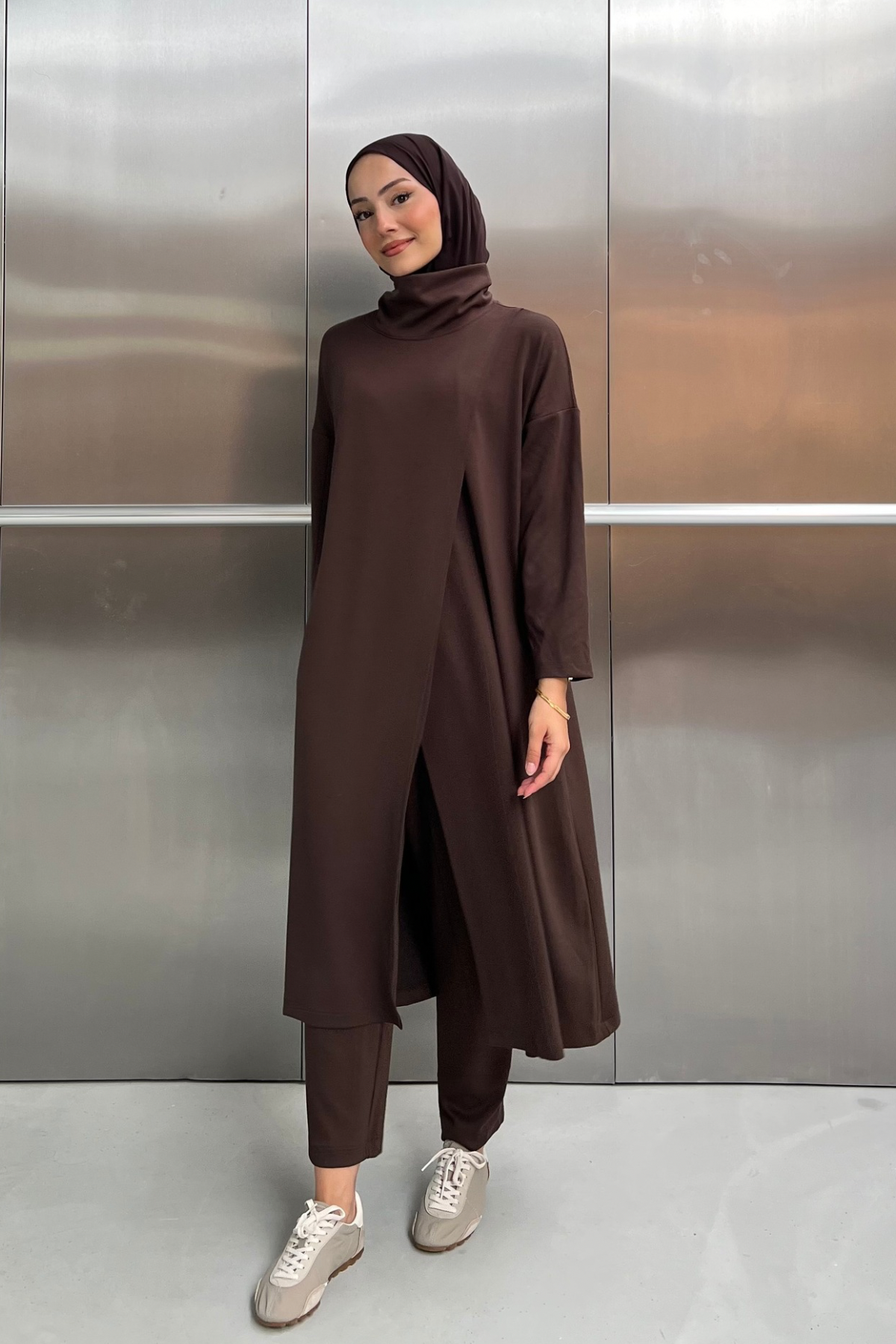 Oysho tunic co-ord set brown